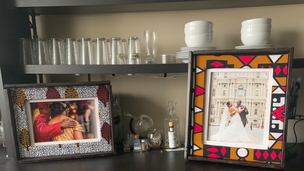 picture frames and wedding photos