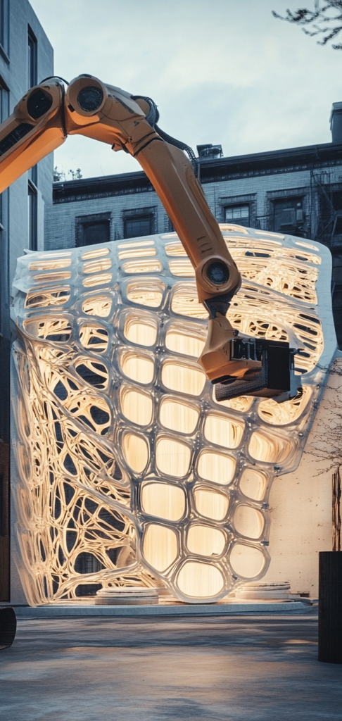 Ai-imagined robots 3D print a building 