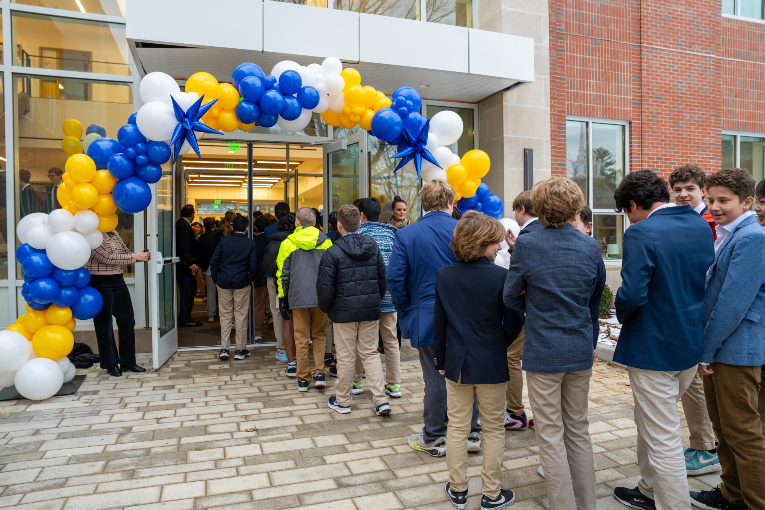 Students cross the threshold of Rockwell Middle School