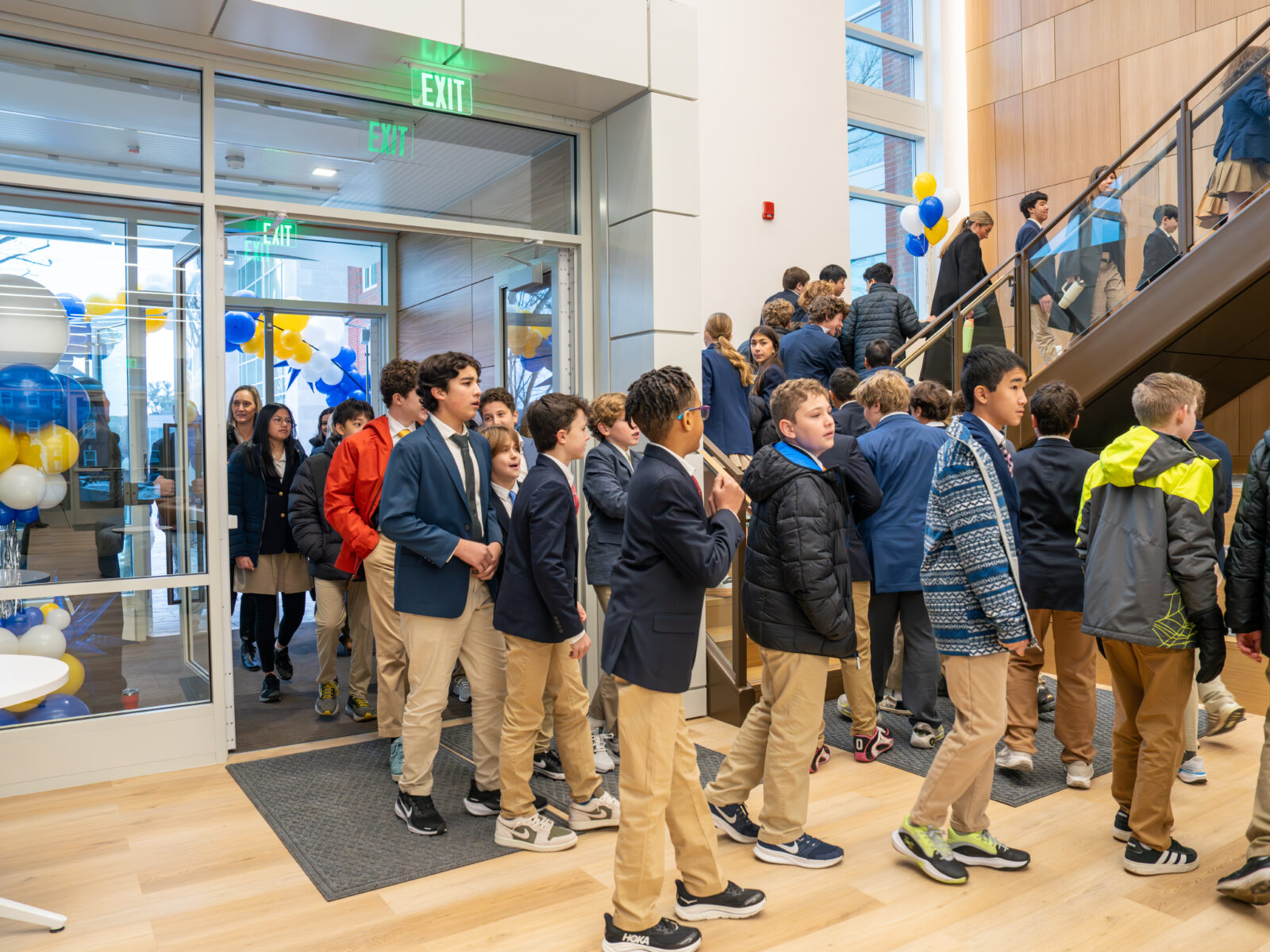 Students pour in to the new middle school building